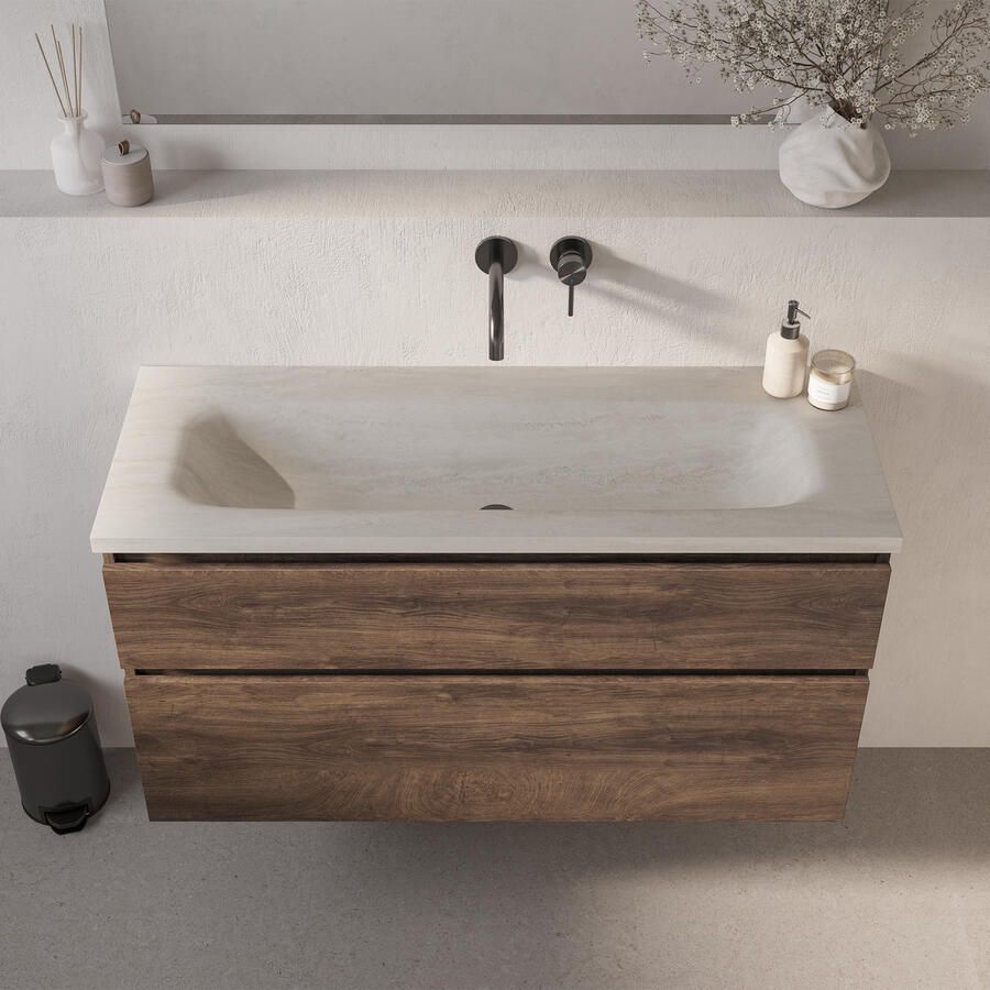 Brauer Dune Medium wastafel 120 cm met 1 wasbak en 0 kraangaten Sintered Stone Ivory Travertin