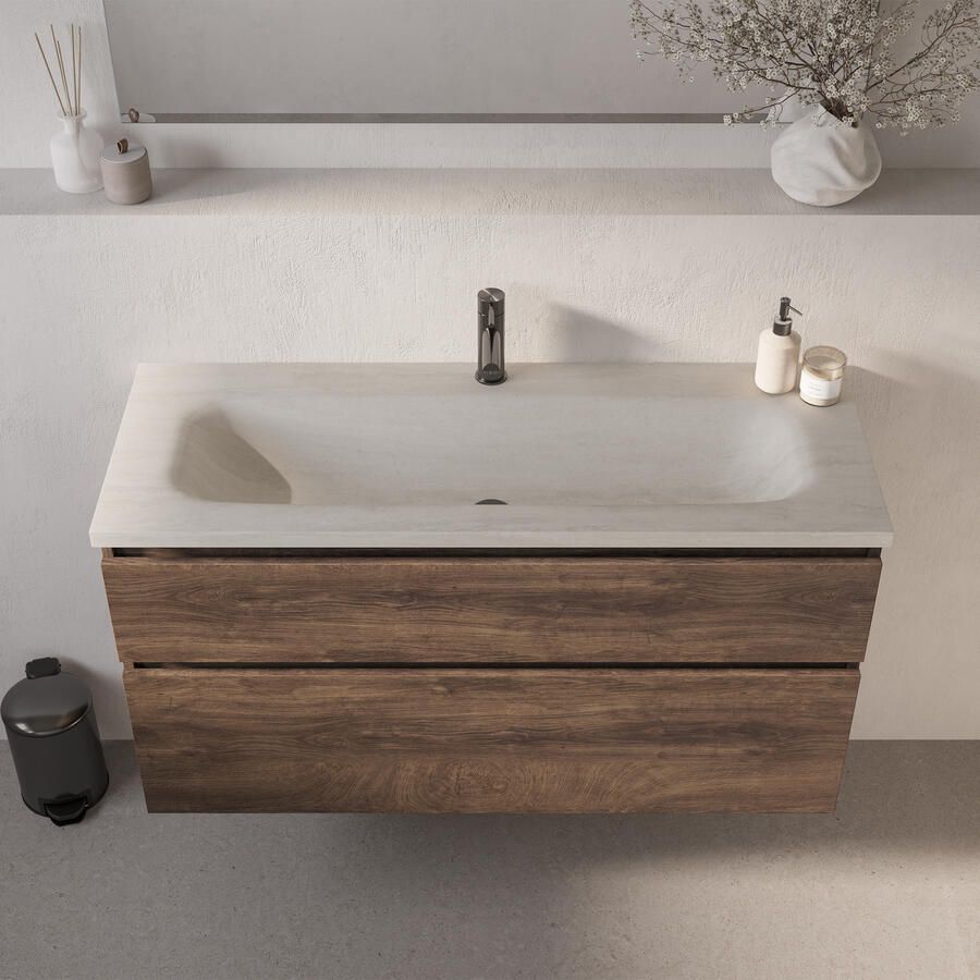 Brauer Dune Medium wastafel 120 cm met 1 wasbak en 1 kraangat Sintered Stone Ivory Travertin