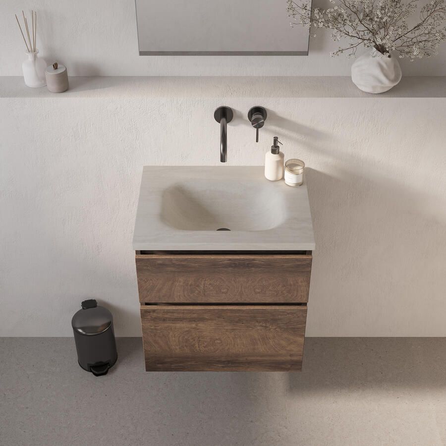 Brauer Dune Medium wastafel 60 cm met 1 wasbak en 0 kraangaten sintered stone Ivory Travertin