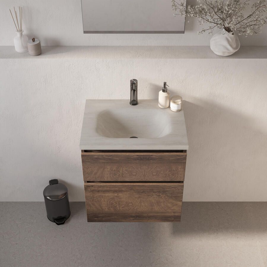 Brauer Dune Medium wastafel 60 cm met 1 wasbak en 1 kraangat Sintered Stone Ivory Travertin