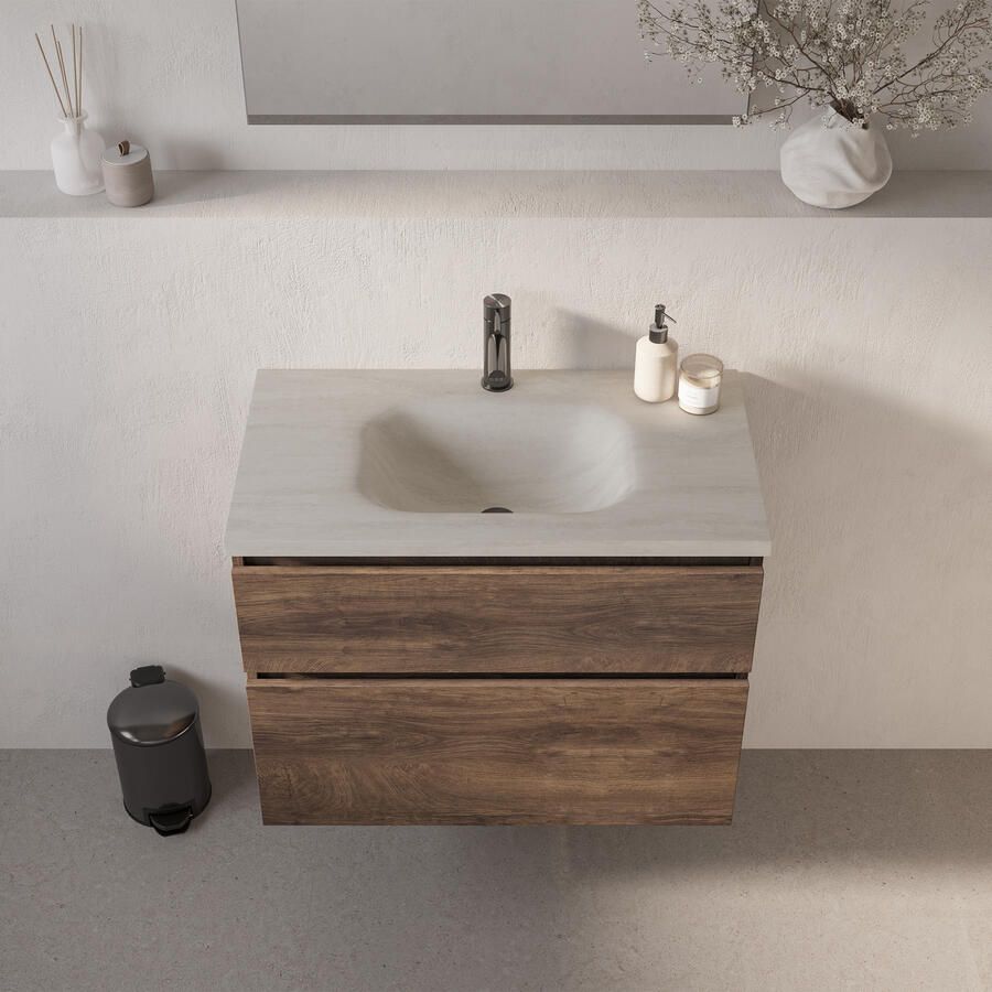 Brauer Dune Medium wastafel 80 cm met 1 wasbak en 1 kraangat Sintered Stone Ivory Travertin