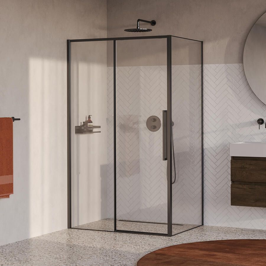Brauer Galactic Douchecabine Met Schuifdeur 120x90x200 Omkeerbaar Helder Glas Incl. Glascoating PVD Gunmetal Geborsteld
