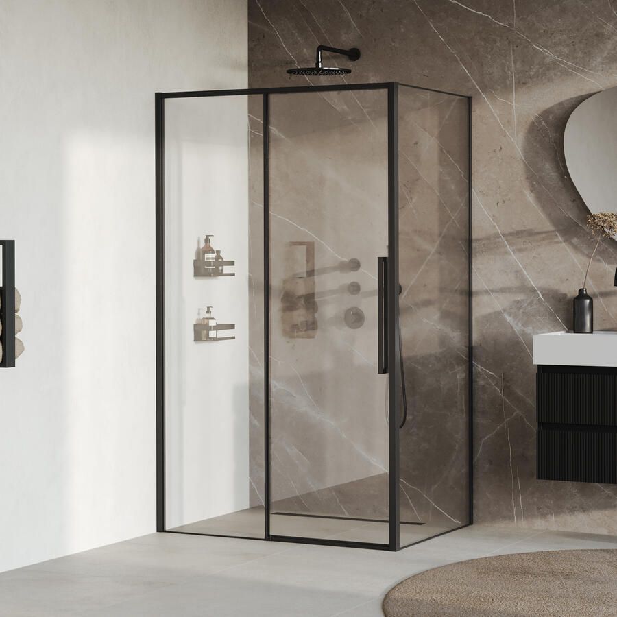 Brauer Galactic Douchecabine Met Schuifdeur 120x90x200 Omkeerbaar Helder Glas Incl. Glascoating Mat Zwart