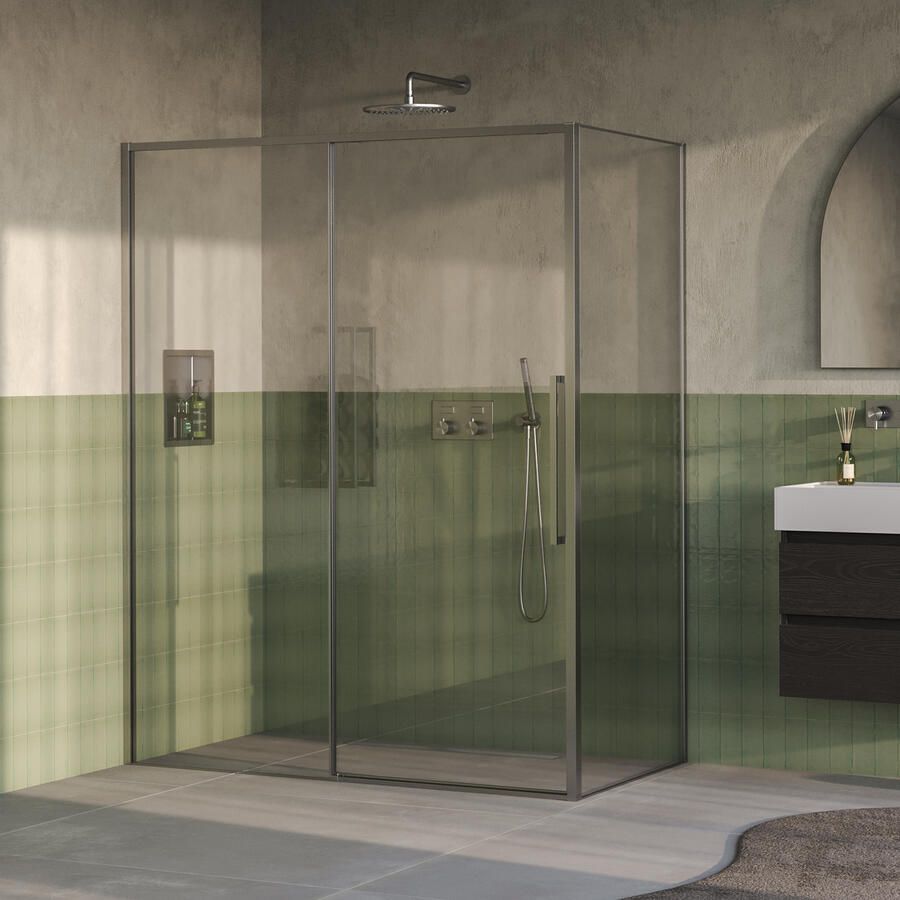 Brauer Galactic Douchecabine Met Schuifdeur 160x90x200 Omkeerbaar Helder Glas Incl. Glascoating PVD RVS-Kleurig Geborsteld