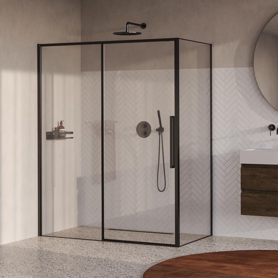 Brauer Galactic Douchecabine Met Schuifdeur 160x90x200 Omkeerbaar Helder Glas Incl. Glascoating PVD Gunmetal Geborsteld