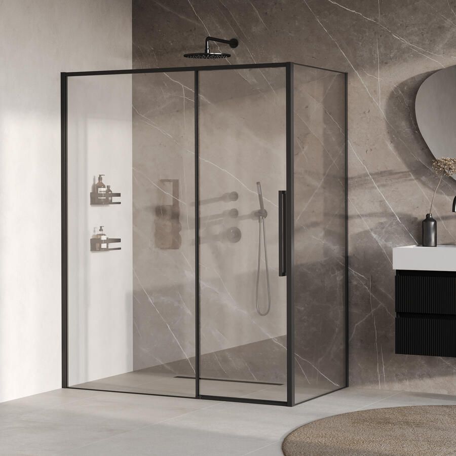 Brauer Galactic Douchecabine Met Schuifdeur 160x90x200 Omkeerbaar Helder Glas Incl. Glascoating Mat Zwart