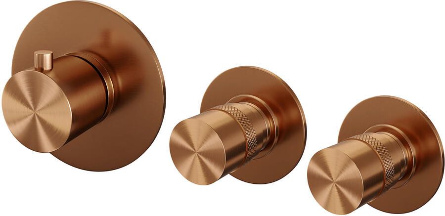 Brauer Copper Edition inbouwthermostaat met inbouwdeel 3 gladde knoppen PVD geborsteld koper 5-GK-088