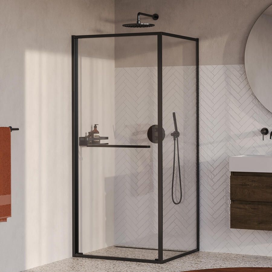 Brauer Luminis Douchecabine 2-Delig Naar Binnen Draaiend 90x90x200 Omkeerbaar Helder Glas Incl. Glascoating PVD Gunmetal Geborsteld