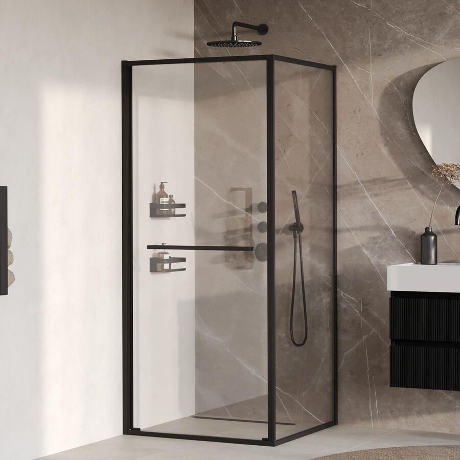 Brauer Luminis Douchecabine 2-Delig Naar Binnen Draaiend 90x90x200 Omkeerbaar Helder Glas Incl. Glascoating Mat Zwart