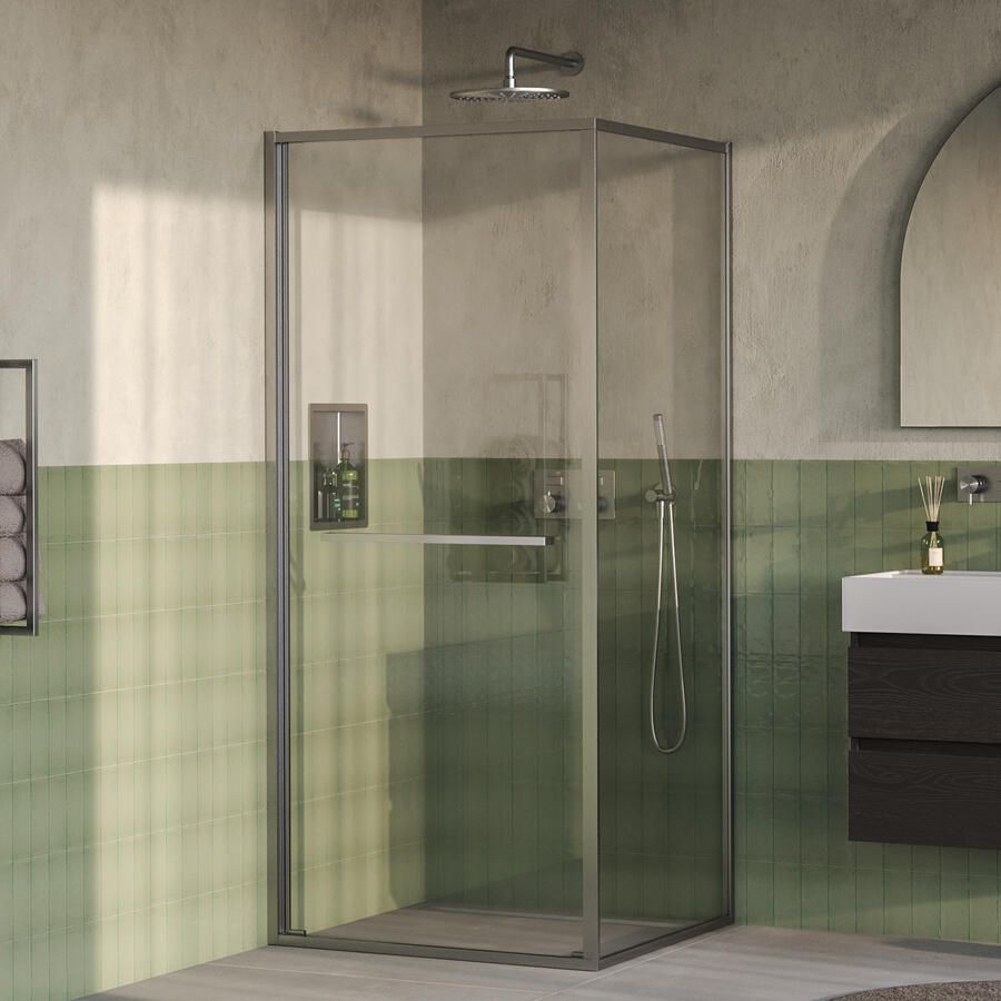Brauer Luminis Douchecabine 2-Delig Naar Binnen Draaiend 90x90x200 Omkeerbaar Helder Glas Incl. Glascoating PVD RVS-Kleurig Geborsteld