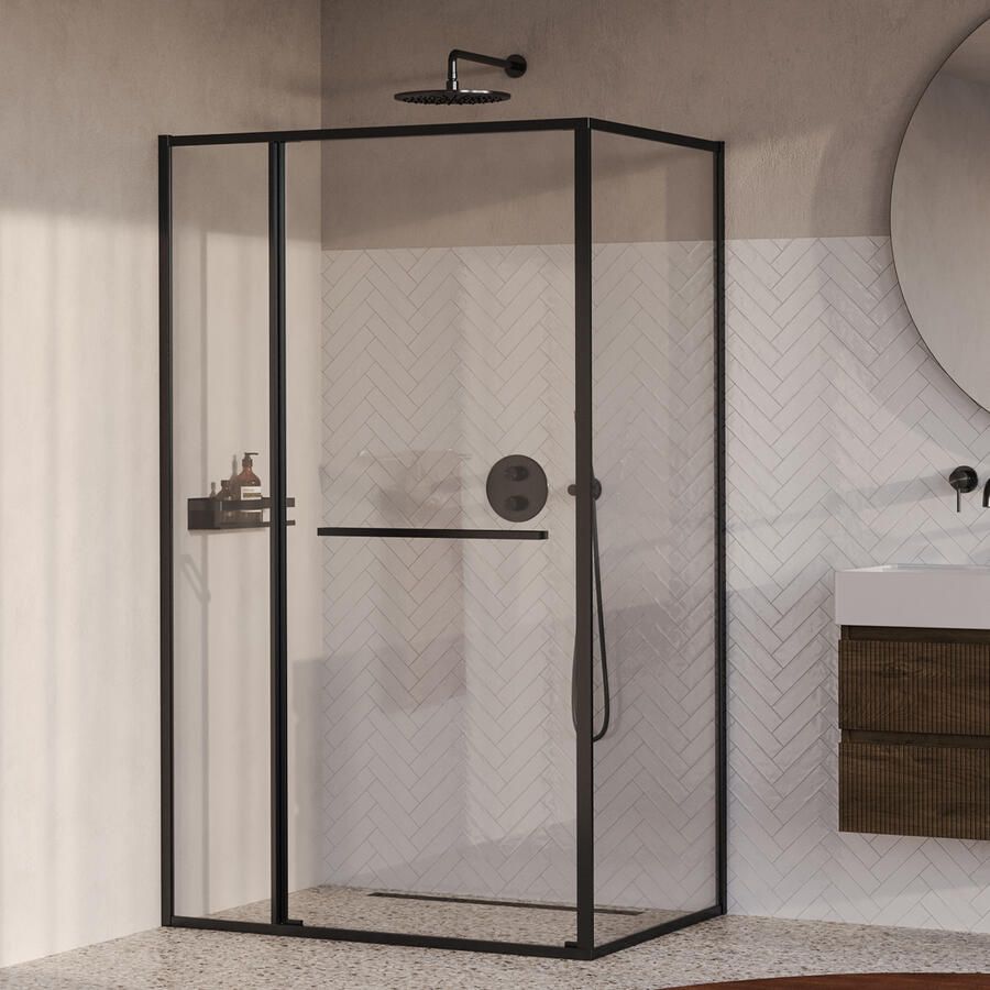 Brauer Luminis Douchecabine 3-Delig Naar Binnen Draaiend 120x90x200 Omkeerbaar Helder Glas Incl. Glascoating PVD Gunmetal Geborsteld