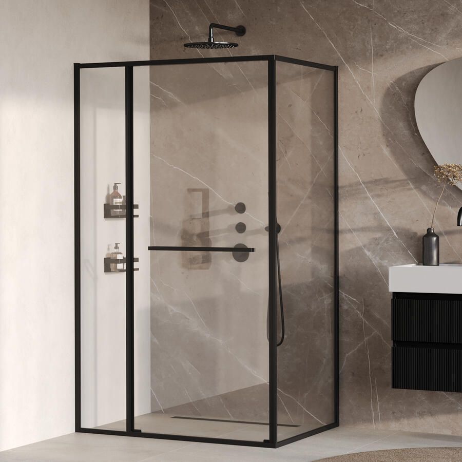 Brauer Luminis Douchecabine 3-Delig Naar Binnen Draaiend 120x90x200 Omkeerbaar Helder Glas Incl. Glascoating Mat Zwart