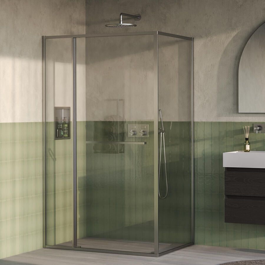 Brauer Luminis Douchecabine 3-Delig Naar Binnen Draaiend 120x90x200 Omkeerbaar Helder Glas Incl. Glascoating PVD RVS-Kleurig Geborsteld