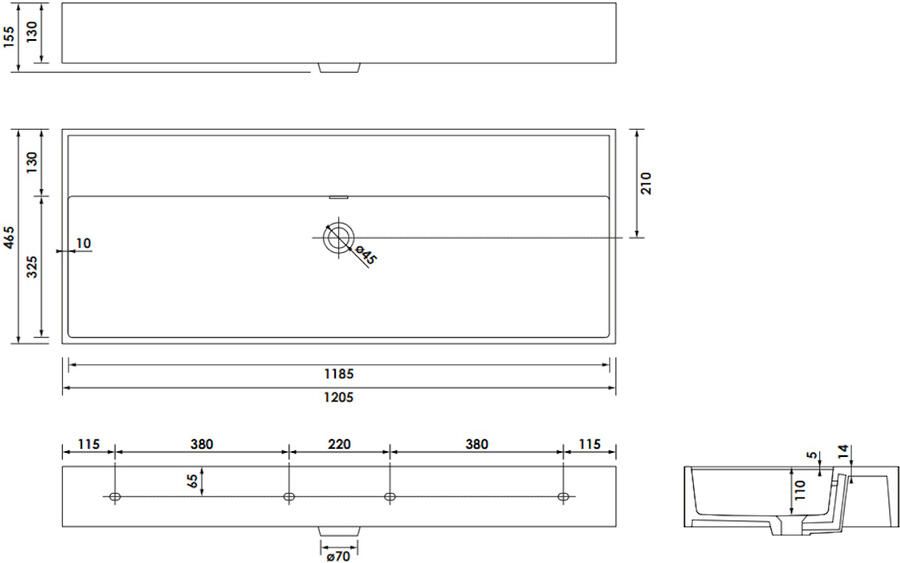 Saniclass Legend Meubelwastafel 120x47x13cm overloop 1 wasbak zonder kraangat keramiek wit 2216