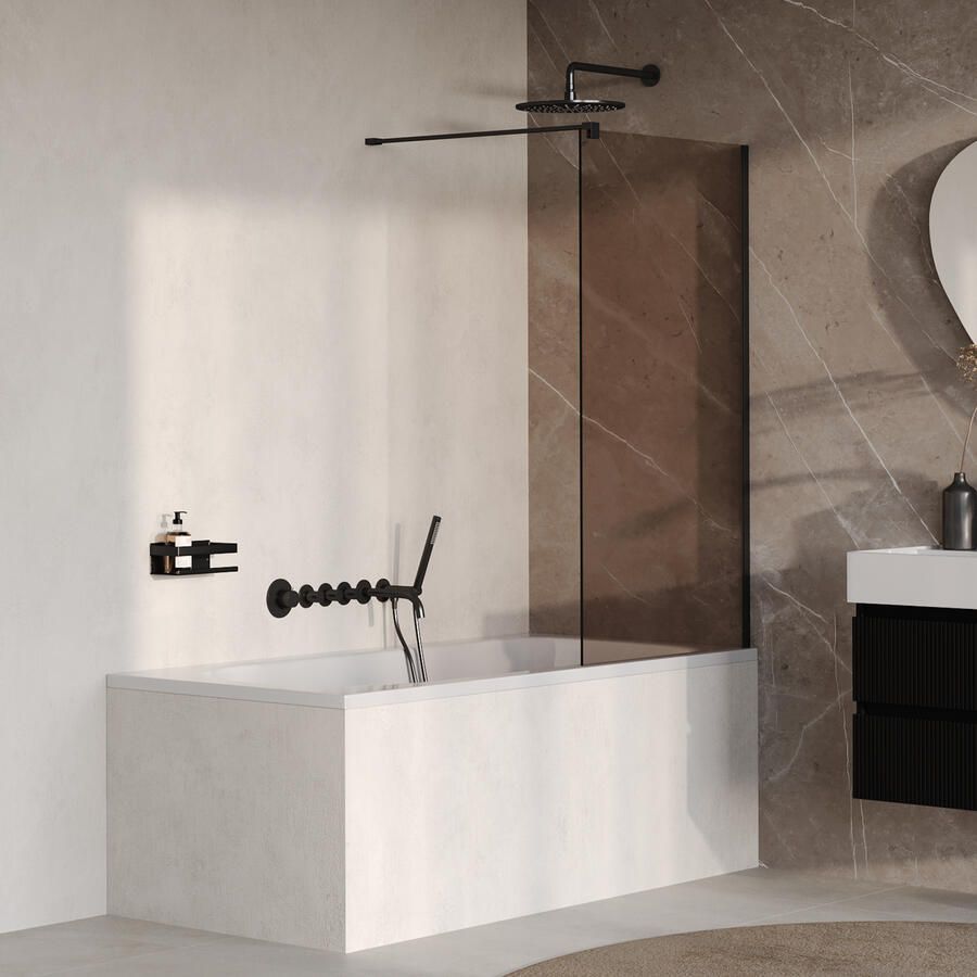 Brauer Oblivion Badwand 80x140 Brons Glas Incl. Glascoating Mat Zwart