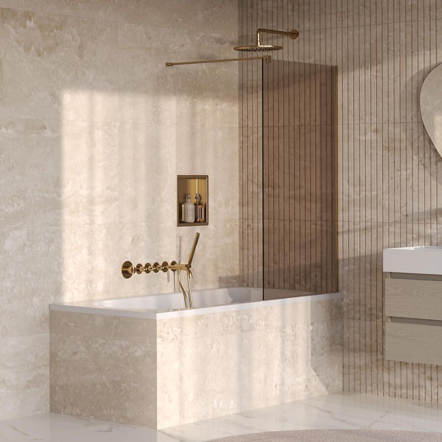 Brauer Oblivion Badwand 80x140 Brons Glas Incl. Glascoating PVD Goud Geborsteld