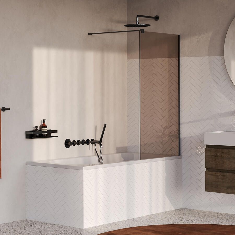 Brauer Oblivion Badwand 80x140 Brons Glas Incl. Glascoating PVD Gunmetal Geborsteld