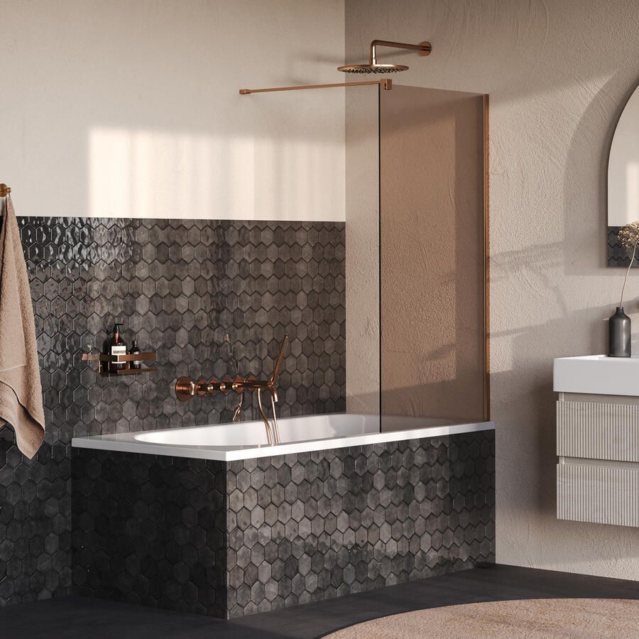 Brauer Oblivion Badwand 80x140 Brons Glas Incl. Glascoating PVD Koper Geborsteld