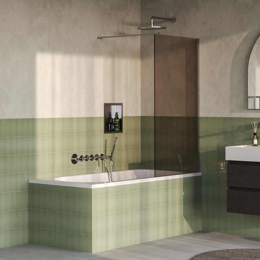 Brauer Oblivion Badwand 80x140 Brons Glas Incl. Glascoating PVD RVS-Kleurig Geborsteld