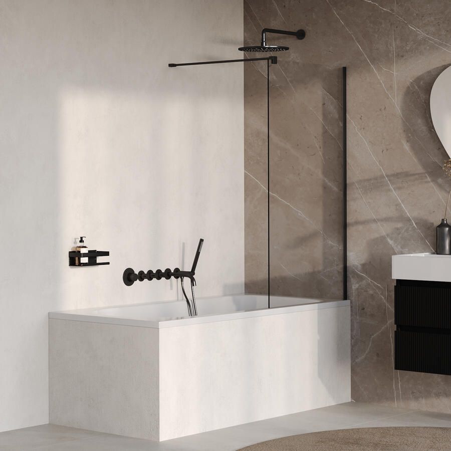 Brauer Oblivion Badwand 80x140 Helder Glas Incl. Glascoating Mat Zwart