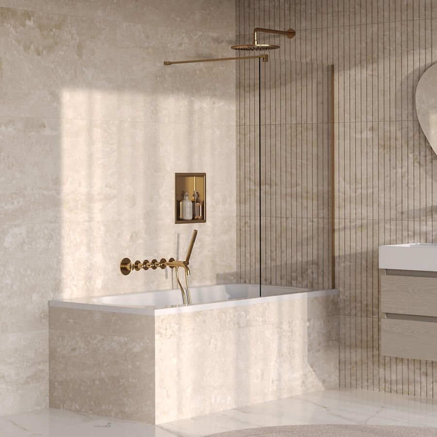 Brauer Oblivion Badwand 80x140 Helder Glas Incl. Glascoating PVD Goud Geborsteld
