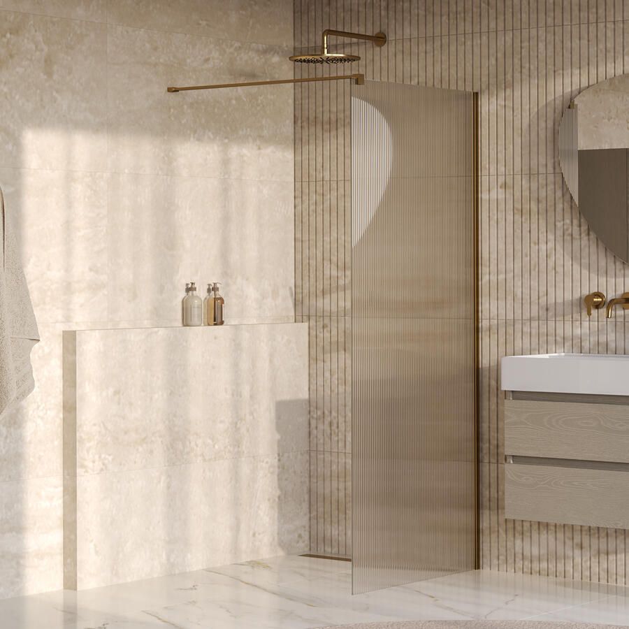 Brauer Oblivion Flow inloopdouche helder ribbelglas 90x200 incl. glascoating Geborsteld Goud PVD