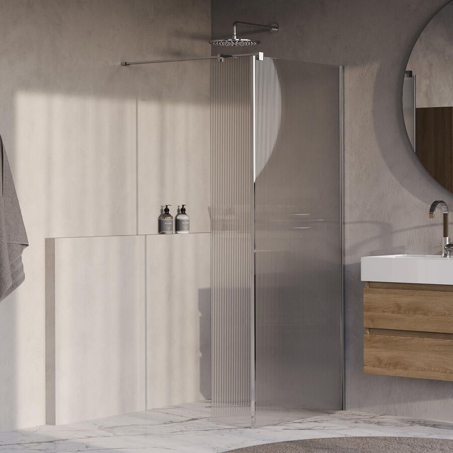 Brauer Oblivion Flow inloopdouche helder ribbelglas 100x200 met zijwand 30 incl. glascoating chroom