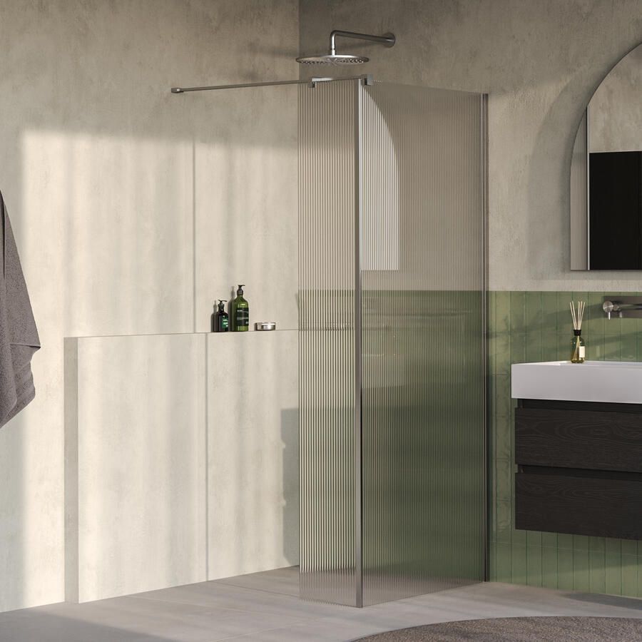 Brauer Oblivion Flow inloopdouche helder ribbelglas 100x200 met zijwand 30 incl. glascoating Geborsteld RVS PVD