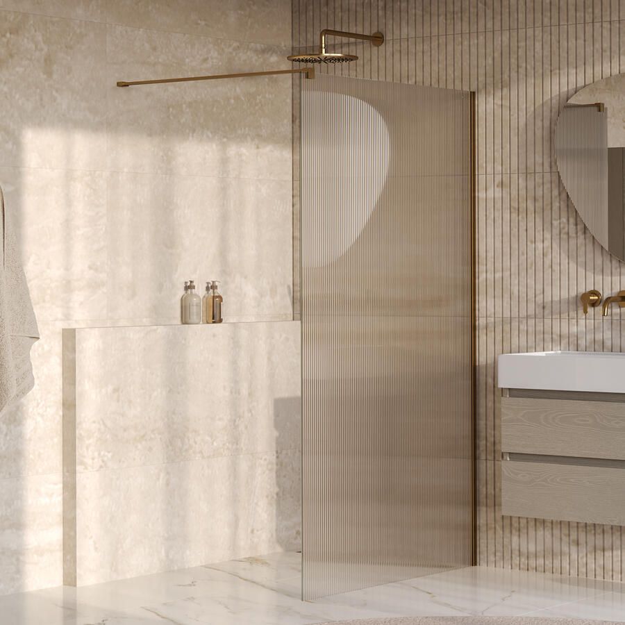 Brauer Oblivion Flow inloopdouche helder ribbelglas 120x200 incl. glascoating Geborsteld Goud PVD