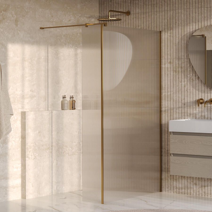 Brauer Oblivion Flow inloopdouche helder ribbelglas 120x200 met zijwand 30 incl. glascoating Geborsteld Goud PVD