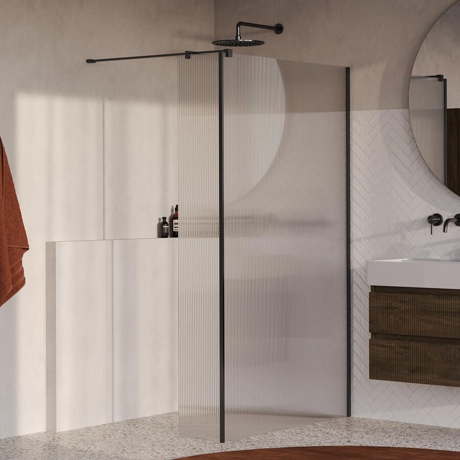 Brauer Oblivion Flow inloopdouche helder ribbelglas 120x200 met zijwand 30 incl. glascoating Geborsteld Koper PVD