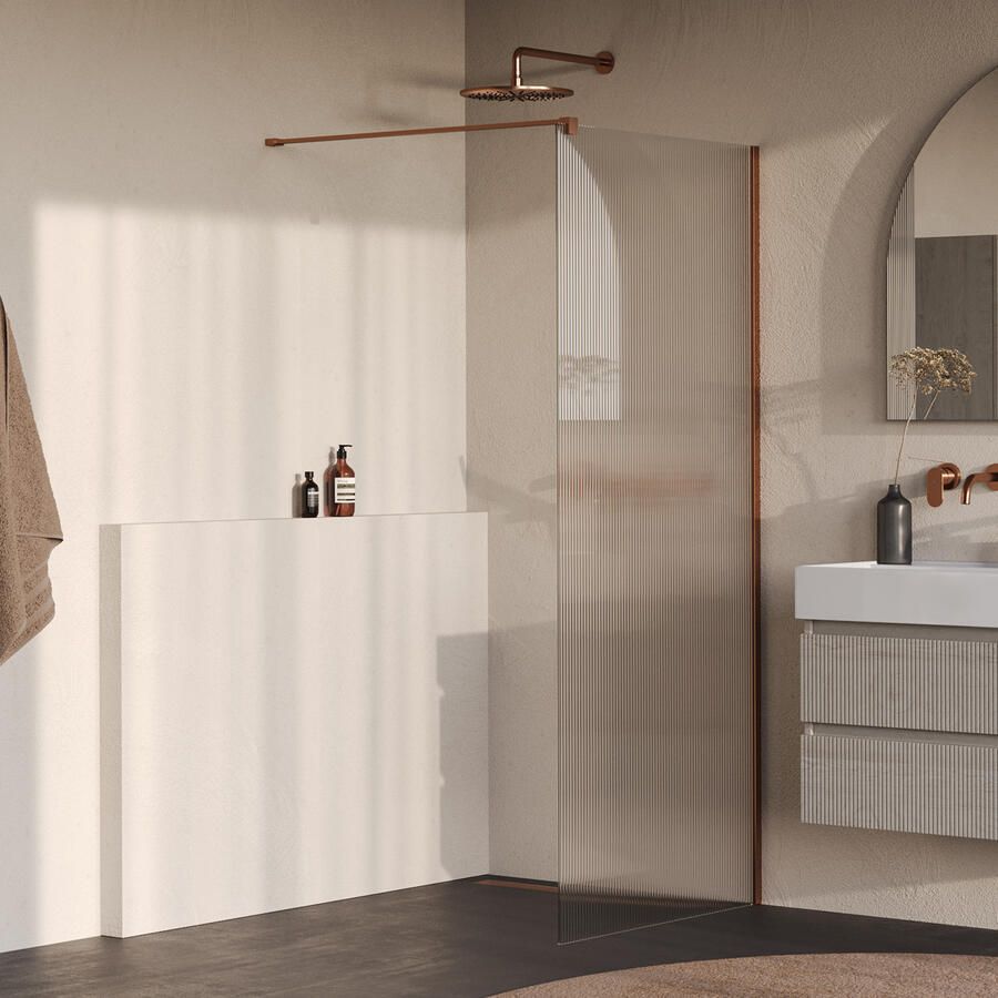 Brauer Oblivion Flow inloopdouche helder ribbelglas 100x200 incl. glascoating Geborsteld Koper PVD