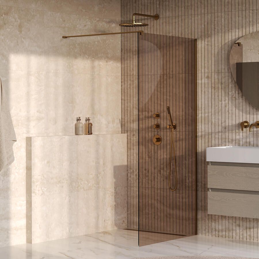 Brauer Oblivion Inloopdouche 100x200cm glascoating brons glas geborsteld goud PVD GS-OBI1B100200GG