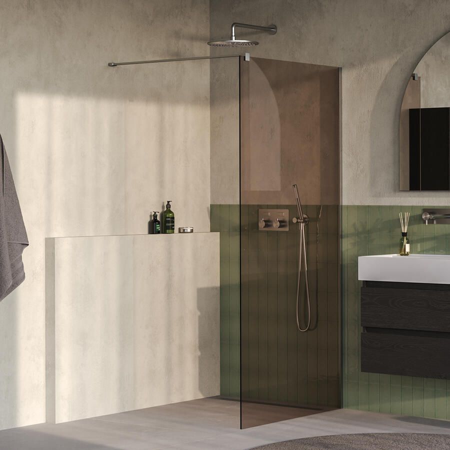 Brauer Oblivion Inloopdouche 100x200cm glascoating brons glas Geborsteld RVS PVD GS-OBI1B100200NG