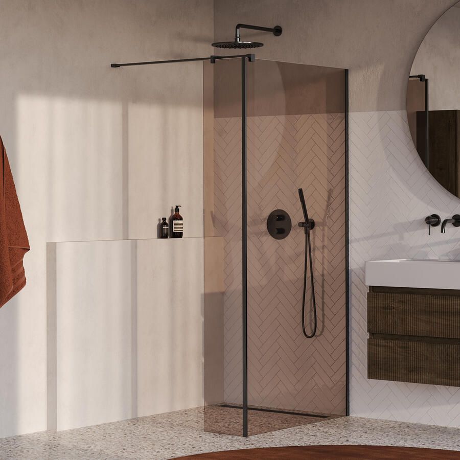 Brauer Oblivion Inloopdouche 100x200cm 30 cm zijwand glascoating brons glas geborsteld gunmetal PVD GS-OBI2B10030200GM