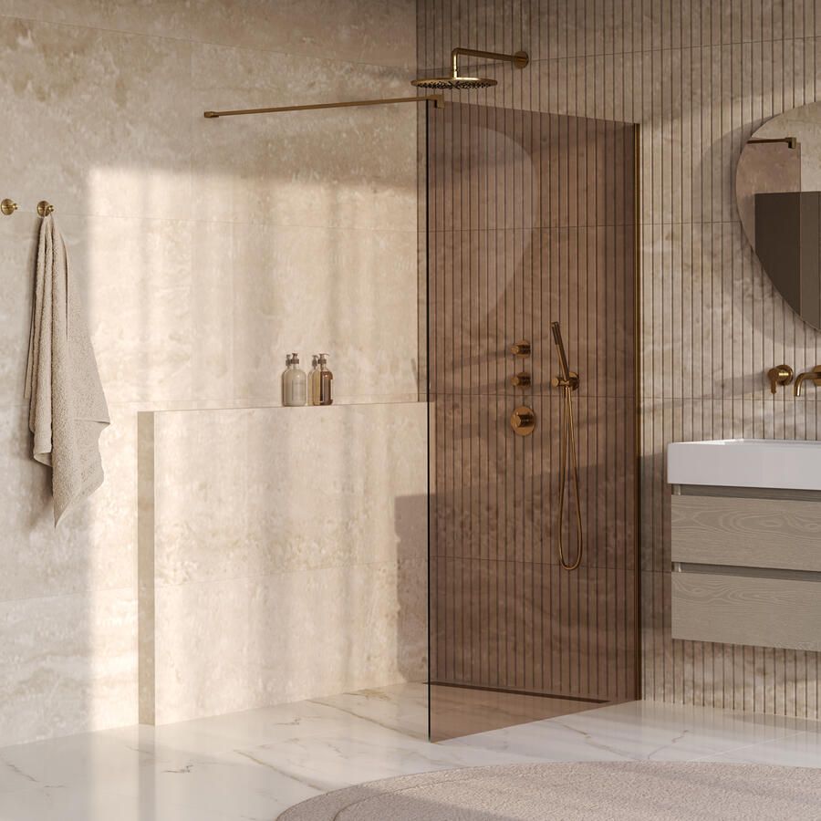Brauer Oblivion Inloopdouche 120x200cm glascoating brons glas geborsteld goud PVD GS-OBI1B120200GG