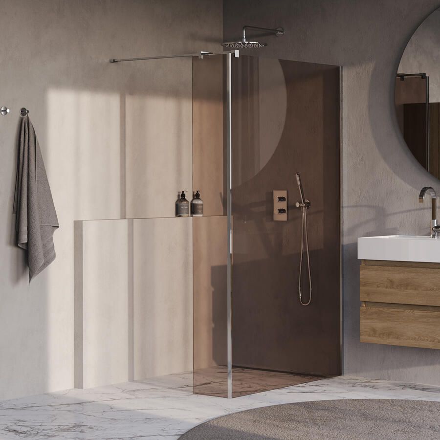 Brauer Oblivion inloopdouche brons glas 120x200 met zijwand 30 incl. glascoating chroom