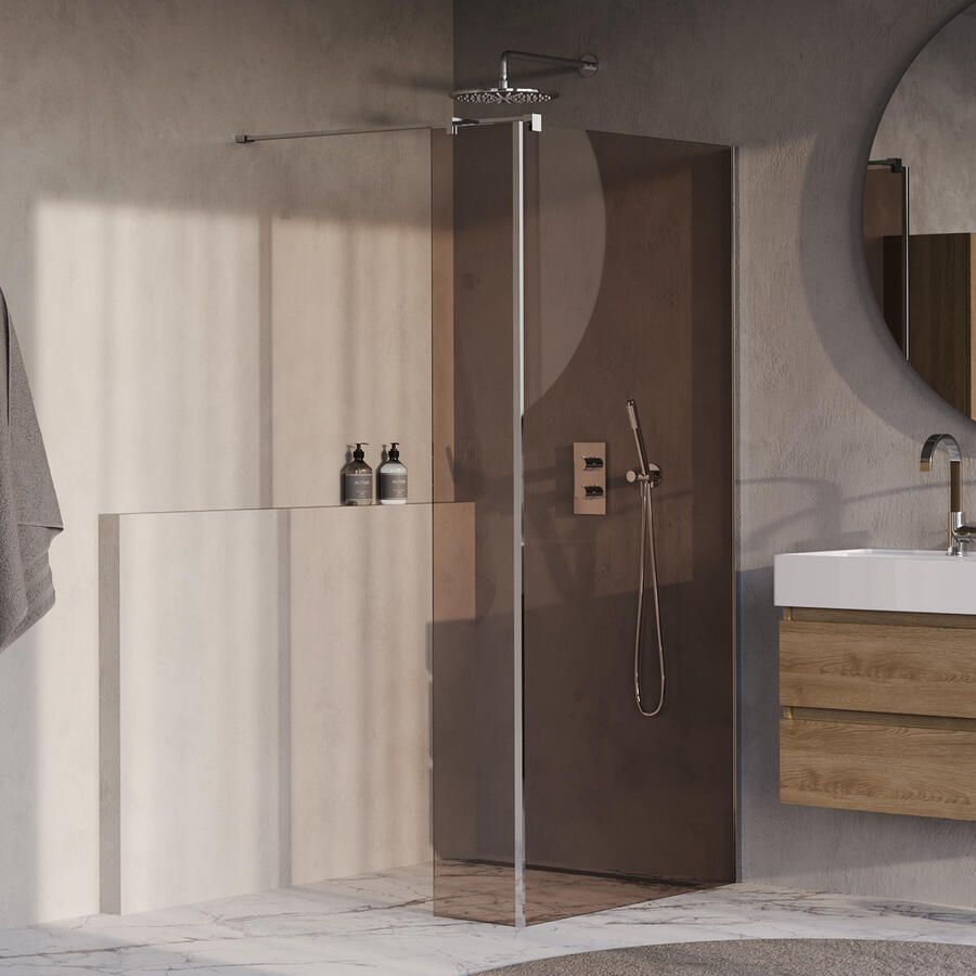 Brauer Oblivion Inloopdouche 100x200cm 30 cm zijwand glascoating brons glas Chroom GS-OBI2B10030200CE