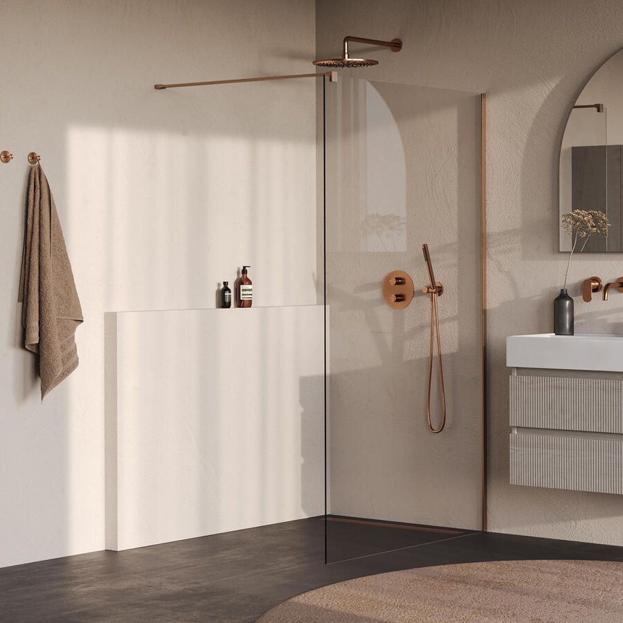 Brauer Oblivion Inloopdouche 110x200cm glascoating helder glas geborsteld koper PVD GS-OBI1H110200GK