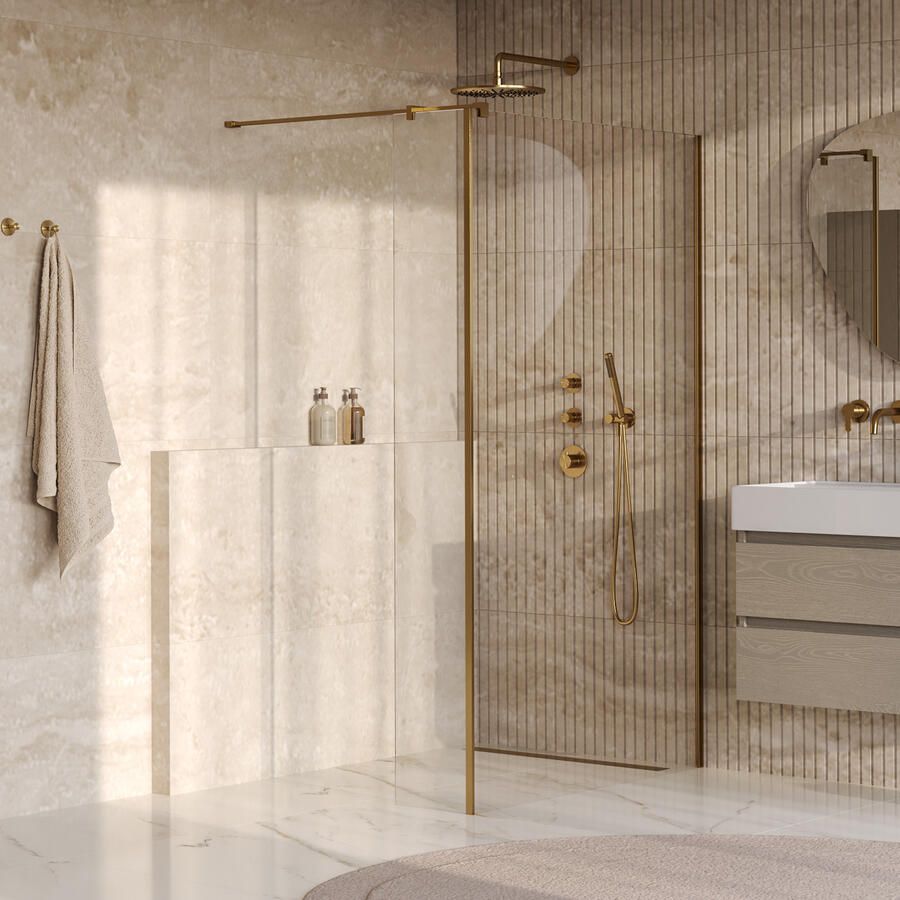 Brauer Oblivion Inloopdouche 120x200cm 40cm zijwand glascoating helder glas geborsteld goud PVD GS-OBI2H12040200GG