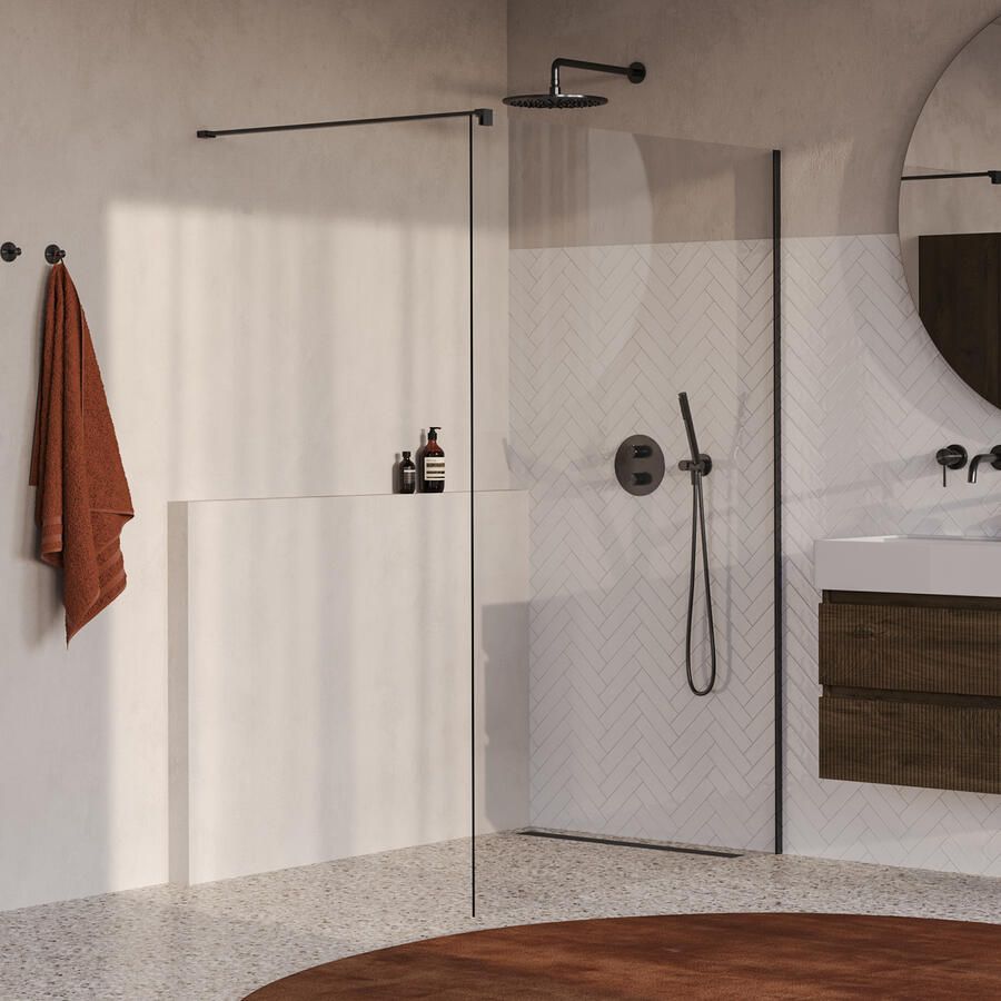 Brauer Oblivion Inloopdouche 140x200cm glascoating helder glas geborsteld gunmetal PVD GS-OBI1H140200GM