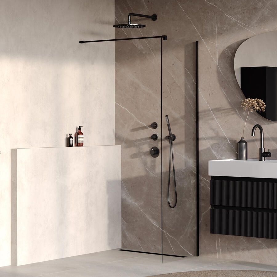Brauer Oblivion Inloopdouche 50x200cm glascoating helder glas mat zwart GS-OBI1H50200MZ