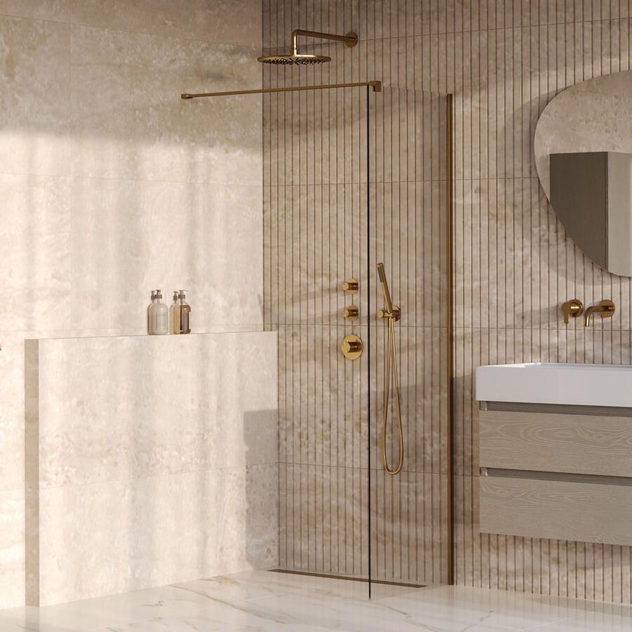 Brauer Oblivion Inloopdouche 60x200cm glascoating helder glas geborsteld goud PVD GS-OBI1H60200GG