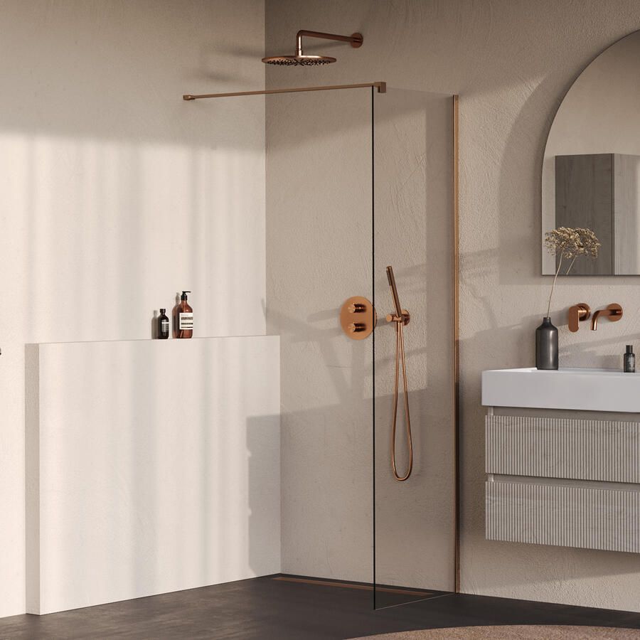 Brauer Oblivion Inloopdouche 50x200cm glascoating helder glas geborsteld koper PVD GS-OBI1H50200GK