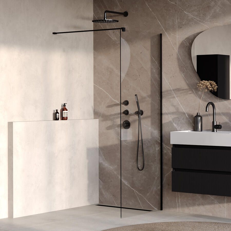 Brauer Oblivion Inloopdouche 70x200cm glascoating helder glas mat zwart GS-OBI1H70200MZ