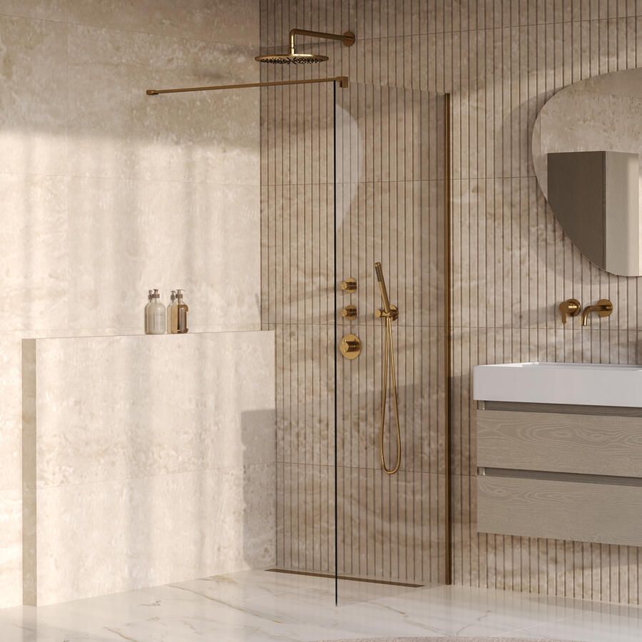 Brauer Oblivion Inloopdouche 70x200cm glascoating helder glas geborsteld goud PVD GS-OBI1H70200GG