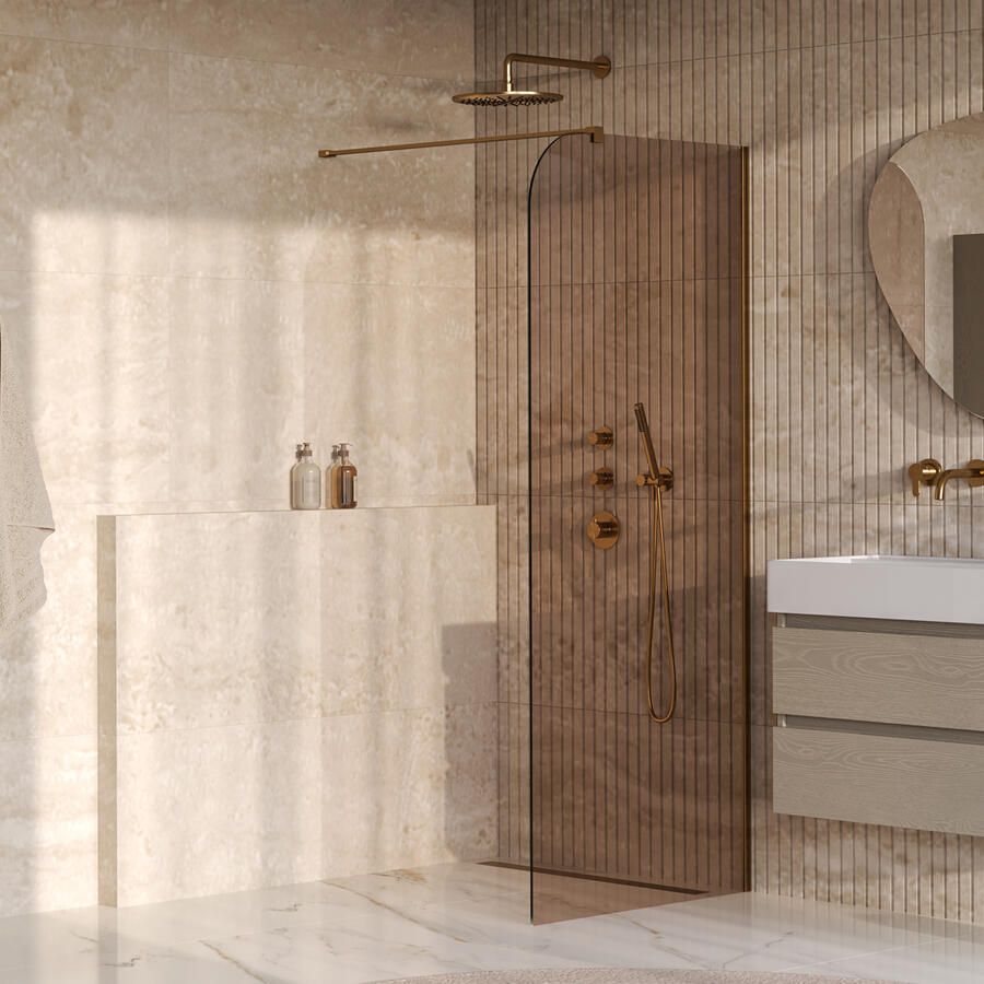 Brauer Orion inloopdouche brons glas 100x200 incl. glascoating Geborsteld Goud PVD