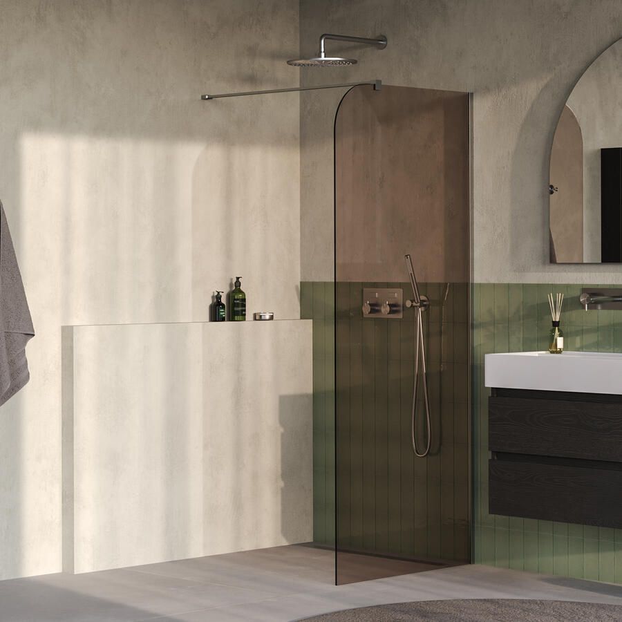 Brauer Orion inloopdouche brons glas 90x200 incl. glascoating Geborsteld RVS PVD