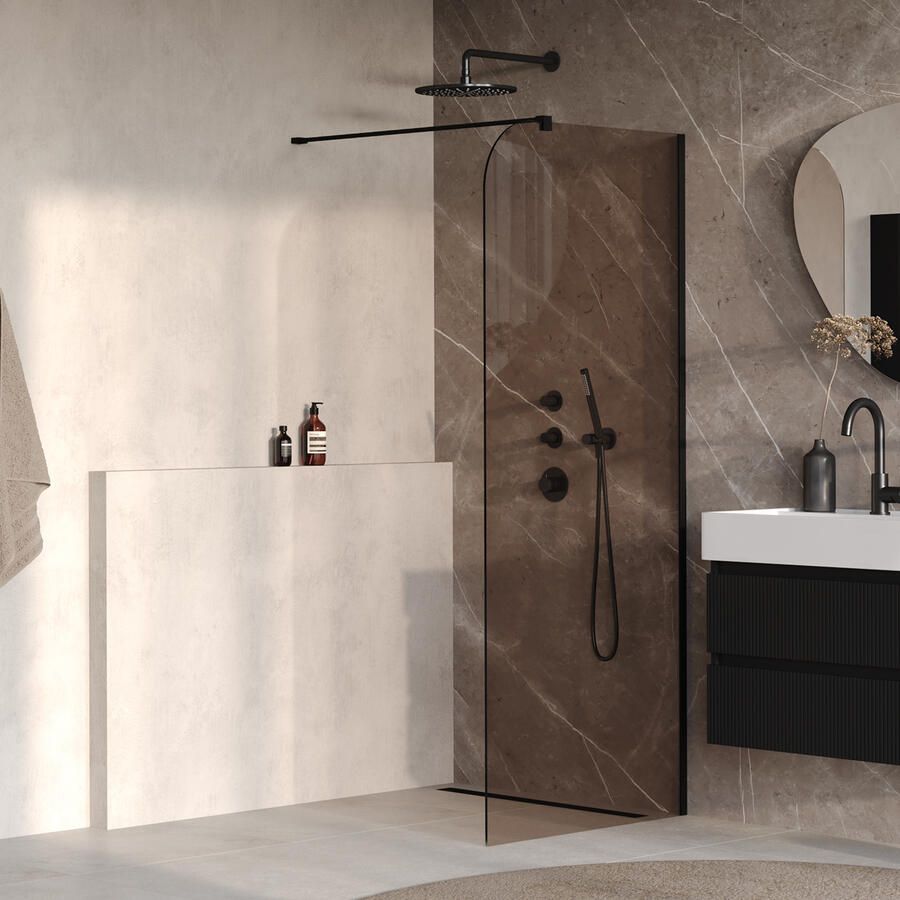 Brauer Orion inloopdouche brons glas 100x200 incl. glascoating Mat Zwart