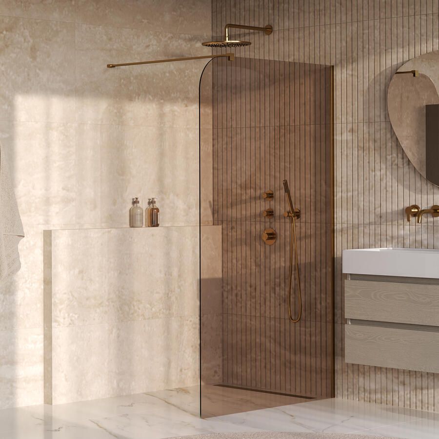 Brauer Orion inloopdouche brons glas 120x200 incl. glascoating Geborsteld Goud PVD